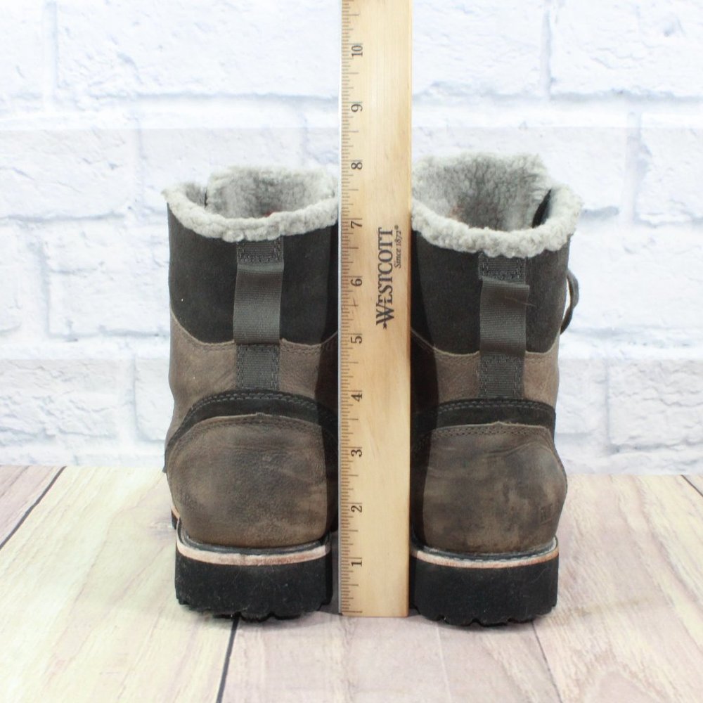 LL BEAN Brown Leather Fleece Lined Vibram Winter Ankle Boots Size 7 M - Picture 8 of 9